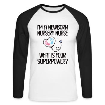 Neonatal Nurse Baby Nurse - Unisex Long Sleeve Baseball T-Shirt - white/black - Front - Nik (191cm)