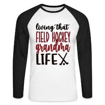 Fière hockey sur gazon Grand-mère Joueuse de hockey sur gazon Grand-mère - T-shirt baseball manches longues Homme - blanc/noir - Devant - Nik (191cm)