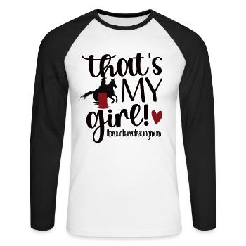Barrel Racing Mère Cadeau Barrel Racing Mama - T-shirt baseball manches longues Homme - blanc/noir - Devant - Nik (191cm)