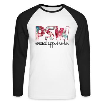 SocialLy Supervised Personal Caregiver Assistant - Unisex Long Sleeve Baseball T-Shirt - white/black - Front - Nik (191cm)