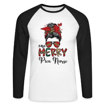 Infirmière de l’USIP Noël Infirmières en soins intensifs pédiatriques Noël Noël - T-shirt baseball manches longues Homme - blanc/noir - Devant - Nik (191cm)