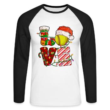 Softball Christmas Softball Player Xmas Party Gift - Unisex Baseballshirt langarm - Weiß/Schwarz - Vorne - Nik (191cm)