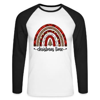 Baseball Christmas Gifts Baseball Player Xmas - Unisex Baseballshirt langarm - Weiß/Schwarz - Vorne - Nik (191cm)