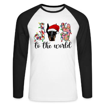 Pinscher miniature Noël Min Pin Pin Cadeaux de Noël - T-shirt baseball manches longues Homme - blanc/noir - Devant - Nik (191cm)