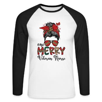 Veteran Nurse Christmas Veteran Nursing Xmas Gifts - Unisex Long Sleeve Baseball T-Shirt - white/black - Front - Nik (191cm)