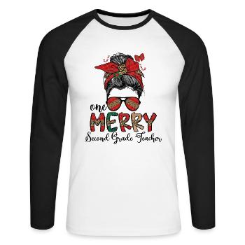 2nd Grade Teacher Christmas Second Grade Team Xmas - Unisex Long Sleeve Baseball T-Shirt - white/black - Front - Nik (191cm)
