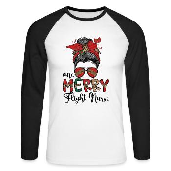 Flight Nurse Christmas RN Flight Nursing Xmas Gift - Unisex Baseballshirt langarm - Weiß/Schwarz - Vorne - Nik (191cm)