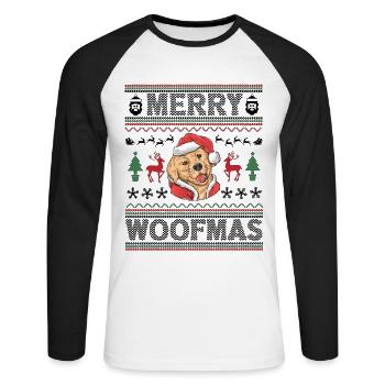 Golden Retriever Ugly Christmas Golden Dog Xmas - Unisex Long Sleeve Baseball T-Shirt - white/black - Front - Nik (191cm)