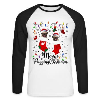 Pug Christmas Gifts Pug Xmas Party Pug Lover - Unisex Long Sleeve Baseball T-Shirt - white/black - Front - Nik (191cm)