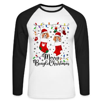 Beagle Christmas Party Beagle Dog Xmas Gifts - Unisex Baseballshirt langarm - Weiß/Schwarz - Vorne - Nik (191cm)