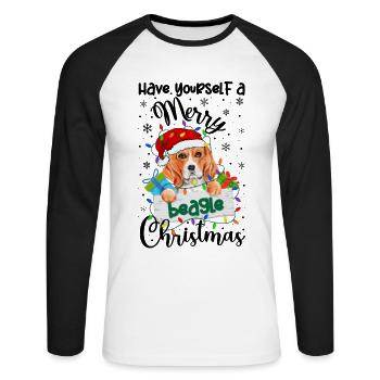 Beagle Christmas Party Beagle Dog Xmas Gifts - Unisex Baseballshirt langarm - Weiß/Schwarz - Vorne - Nik (191cm)