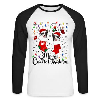 Border Collie Noël Border Collie Cadeaux de Noël - T-shirt baseball manches longues Homme - blanc/noir - Devant - Nik (191cm)