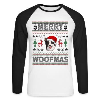 Border Collie Weihnacht Goldener Hunde Geschenk - Unisex Baseballshirt langarm - Weiß/Schwarz - Vorne - Nik (191cm)