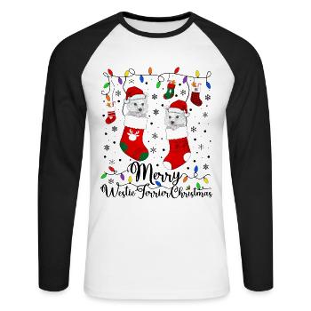 Westie Christmas Golden Dog Gift - Unisex Long Sleeve Baseball T-Shirt - white/black - Front - Nik (191cm)