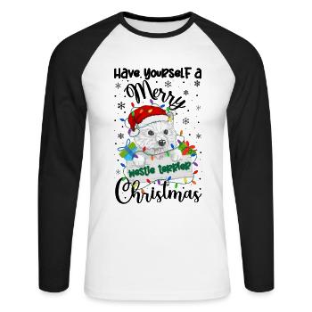 Westie Christmas Golden Dog Gift - Unisex Long Sleeve Baseball T-Shirt - white/black - Front - Nik (191cm)