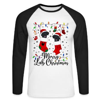 Cadeau de chien d’or de Noël Labrador - T-shirt baseball manches longues Homme - blanc/noir - Devant - Nik (191cm)