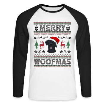 Cadeau de chien d’or de Noël Labrador - T-shirt baseball manches longues Homme - blanc/noir - Devant - Nik (191cm)