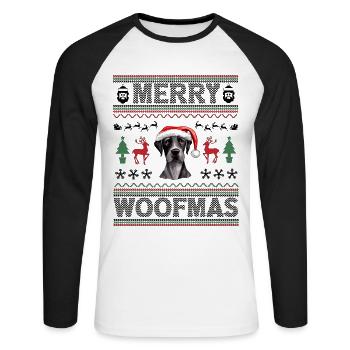Grand Danois Noël laid Grand Danois Cadeaux de Noël - T-shirt baseball manches longues Homme - blanc/noir - Devant - Nik (191cm)