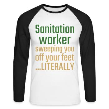 Sanitation worker Valentine's Day Sweeping you - Unisex Long Sleeve Baseball T-Shirt - white/black - Front - Nik (191cm)