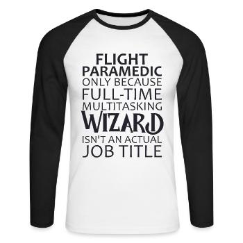 Flight Paramedic Wizard Luftrettung - Unisex Baseballshirt langarm - Weiß/Schwarz - Vorne - Nik (191cm)