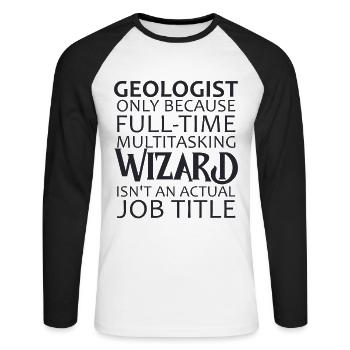 Géologue Magicien Géologie - T-shirt baseball manches longues Homme - blanc/noir - Devant - Nik (191cm)