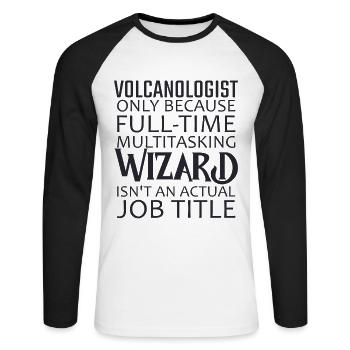 Volcanologist Wizard Volcanology - Unisex Long Sleeve Baseball T-Shirt - white/black - Front - Nik (191cm)