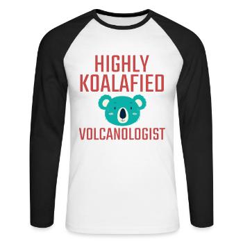 Volcanologist Koalafied Volcanology - Unisex Long Sleeve Baseball T-Shirt - white/black - Front - Nik (191cm)