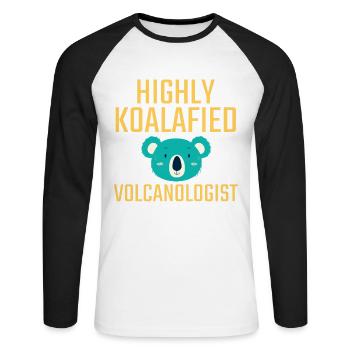 Volcanologist Koalafied Volcanology - Unisex Long Sleeve Baseball T-Shirt - white/black - Front - Nik (191cm)