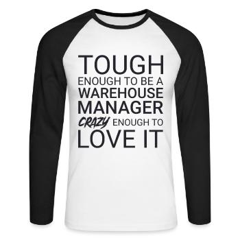 Warehouse Manager Crazy - Unisex Baseballshirt langarm - Weiß/Schwarz - Vorne - Nik (191cm)