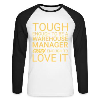 Warehouse Manager Crazy - Unisex Baseballshirt langarm - Weiß/Schwarz - Vorne - Nik (191cm)