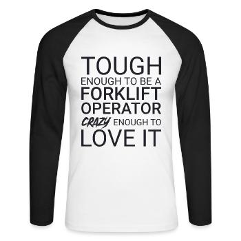 Forklift Operator Crazy Forklift Driver - Unisex Baseballshirt langarm - Weiß/Schwarz - Vorne - Nik (191cm)