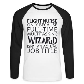 Flight Nurse Wizard Luftrettung - Unisex Baseballshirt langarm - Weiß/Schwarz - Vorne - Nik (191cm)