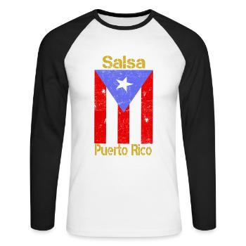 Tee shirt Cadeau Musique Latino Salsa de Puerto Rico - T-shirt baseball manches longues Homme - blanc/noir - Devant - Nik (191cm)