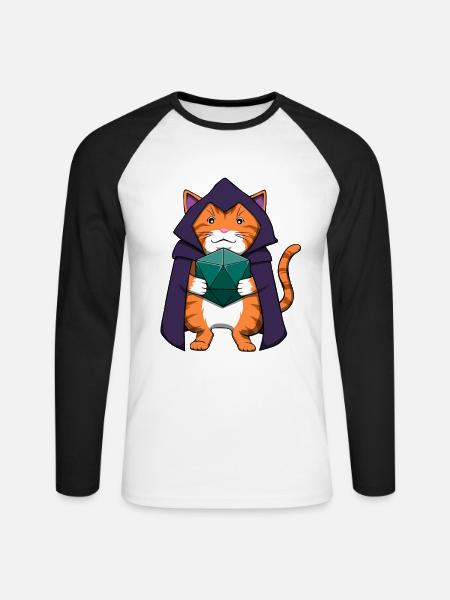 Pen and Paper Katze RPG Tabletop Spielleiter - Unisex Baseballshirt langarm - Weiß/Schwarz