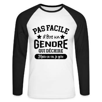 Cadeau Gendre qui déchire drôle - T-shirt baseball manches longues Homme - blanc/noir - Devant - Nik (191cm)