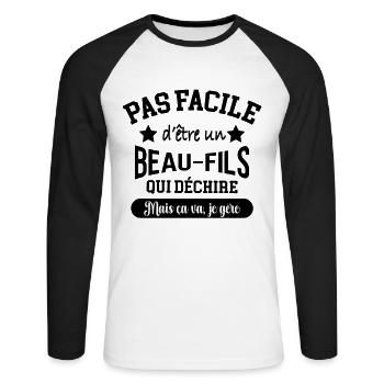Cadeau beau-fils qui déchire - T-shirt baseball manches longues Homme - blanc/noir - Devant - Nik (191cm)
