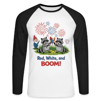 Raccoon 4th of July Fireworks Party - Unisex Long Sleeve Baseball T-Shirt - white/black - Front - Nik (191cm)