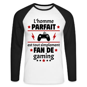 Homme parfait est fan de gaming, cadeau de noël - T-shirt baseball manches longues Homme - blanc/noir - Devant - Nik (191cm)