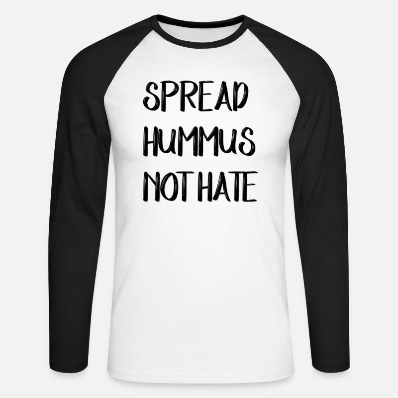 SPREAD HUMMUS NOT HATE - Unisex Baseballshirt langarm - Weiß/Schwarz