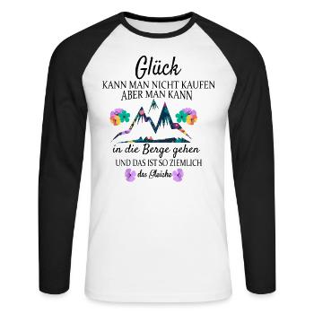 Glück kann man nicht kaufen, aber Wandern - Unisex Baseballshirt langarm - Weiß/Schwarz - Vorne - Nik (191cm)
