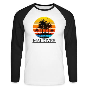 Maldives Palmiers vacances Vacances Dété Mer Water - T-shirt baseball manches longues Homme - blanc/noir - Devant - Nik (191cm)