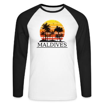 Maldives Maldives Palm Vacation Summer Sea Eau - T-shirt baseball manches longues Homme - blanc/noir - Devant - Nik (191cm)