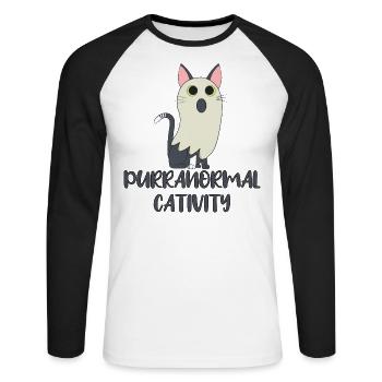 Purran activités normales chat halloween drôle - T-shirt baseball manches longues Homme - blanc/noir - Devant - Nik (191cm)
