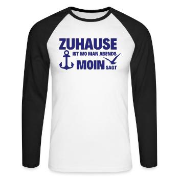 Zuhause Moin Nordsee Ostsee Hamburg Anker Möwe - Unisex Baseballshirt langarm - Weiß/Schwarz - Vorne - Nik (191cm)