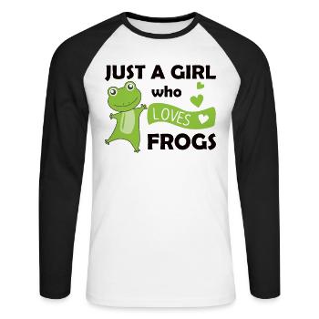Juste une fille qui aime les grenouilles - T-shirt baseball manches longues Homme - blanc/noir - Devant - Nik (191cm)