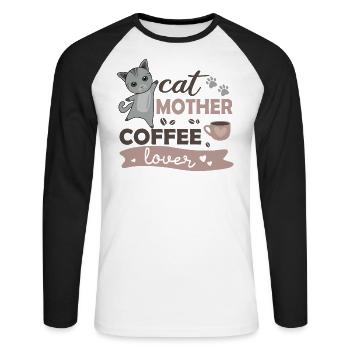 Chat mère amateur de café chats mignons chat maman - T-shirt baseball manches longues Homme - blanc/noir - Devant - Nik (191cm)