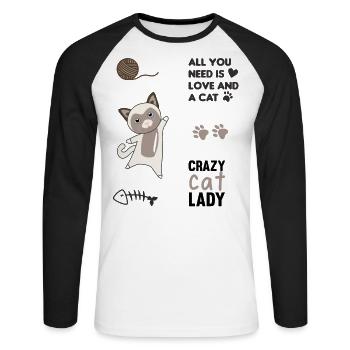 Chat mignon chat autocollant set de parole pattes - T-shirt baseball manches longues Homme - blanc/noir - Devant - Nik (191cm)