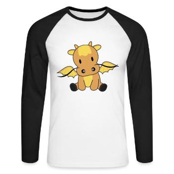 Drache gelber Märchen Fantasy süße Tiere - Unisex Baseballshirt langarm - Weiß/Schwarz - Vorne - Nik (191cm)