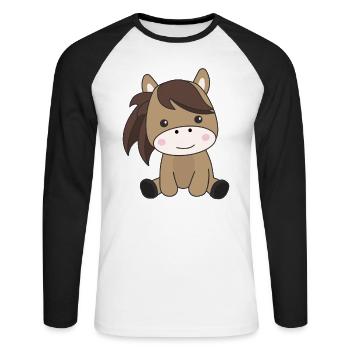 Cheval doux cheval cheval cavalière pour les enfants - T-shirt baseball manches longues Homme - blanc/noir - Devant - Nik (191cm)