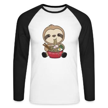 Faultiere essen Ramen Süße Kawaii Nudeln Faultier - Unisex Baseballshirt langarm - Weiß/Schwarz - Vorne - Nik (191cm)